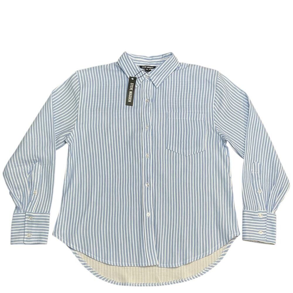 Steve Madden Women's Juna Cotton Striped Collar Shirt Size Medium NWT
